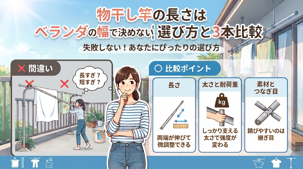 物干し竿の長さはベランダの幅で決めない｜選び方と3本比較